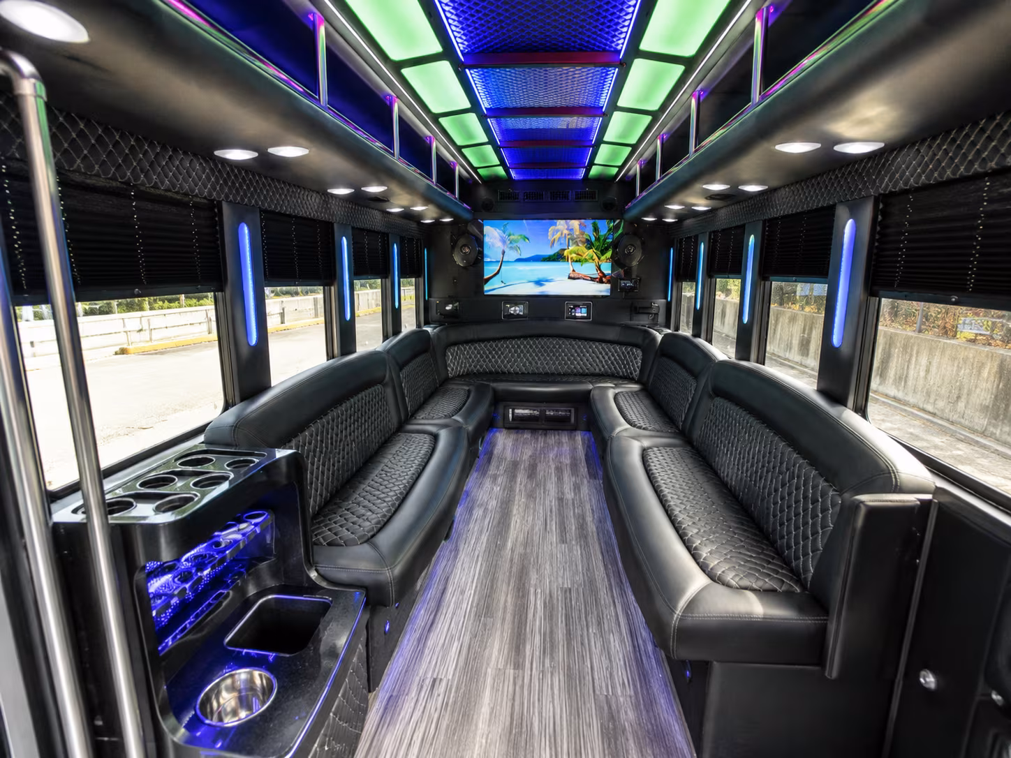 bronx 18 passenger party bus inside